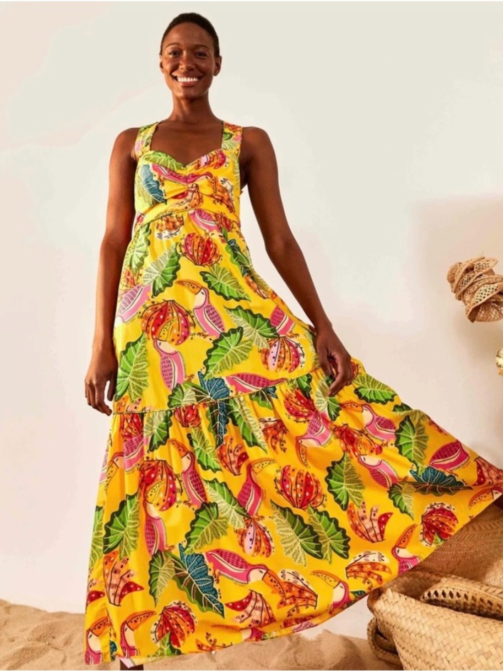 Farm Rio breaks and bananas cotton maxi dress